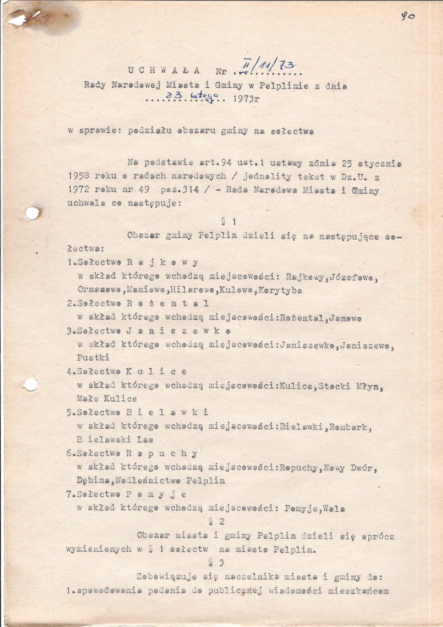 Uchwała nr II/11/73 z dnia 23 lutego 1973 r.